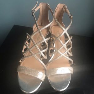 Antonio Melani Silver Leather Crisscross Sandals